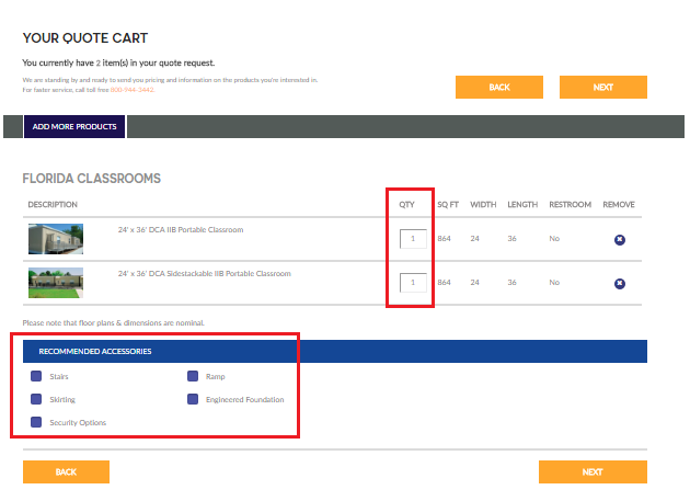 mobile modular request a quote cart